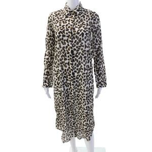 Vetiver Womens Sheer Leopard Printed Collared Maxi Shirt Dress White Size 2